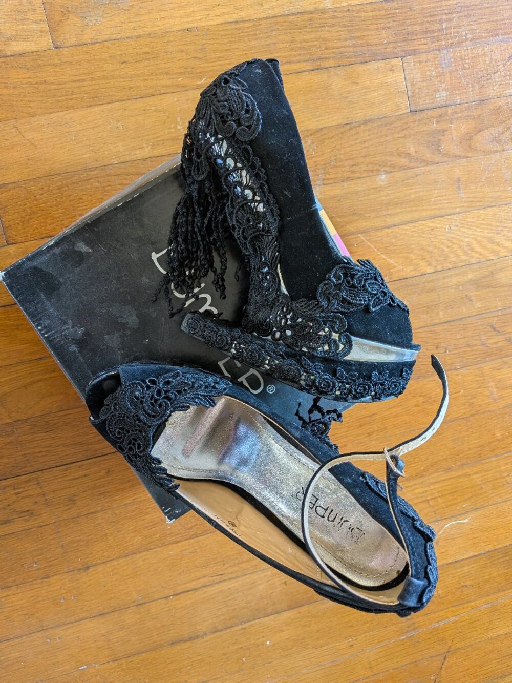 Bumper Black Silver Heel-less Wedge Platform Peep toe Pumps - Picture 3 of 6